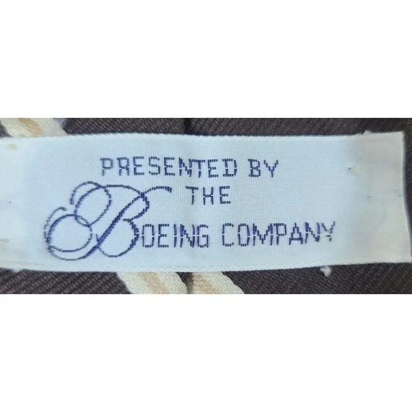 Boeing Company Vertol Men's Classic Pointed Striped Neck Tie Brown Beige 57" - Picture 6 of 6